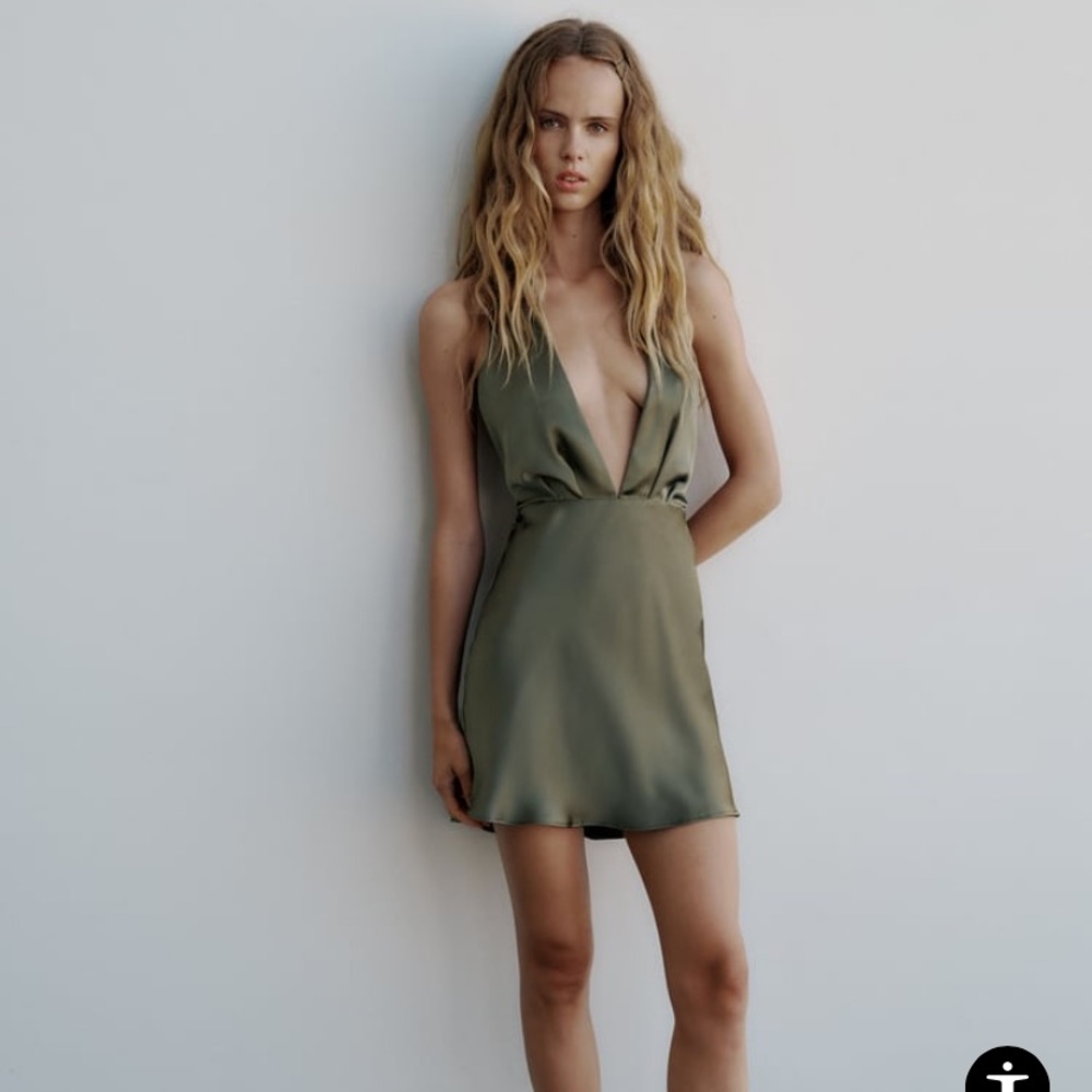 Zara deep v satin mini dress